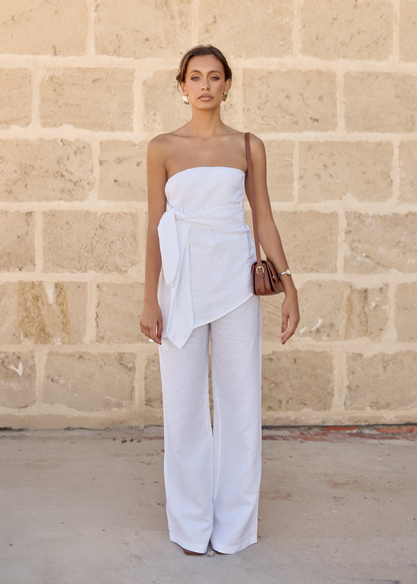 White Bianca Strapless Linen Top