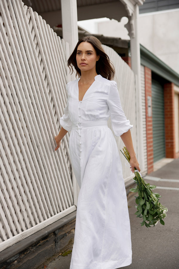 White Grace Linen Maxi Dress