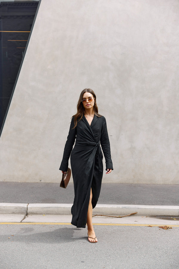 Black Verity Linen Maxi Dress