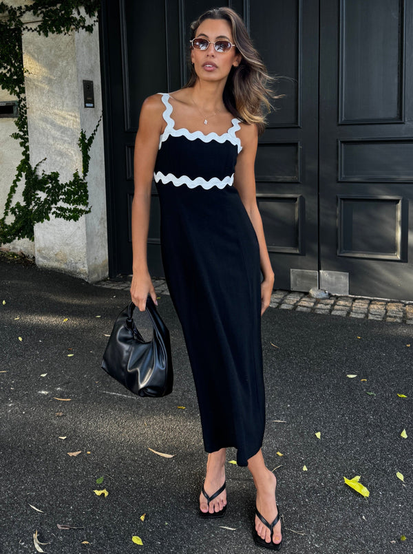 Black Exhale Linen Midi Dress