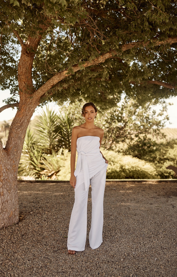 White Bianca Strapless Linen Top
