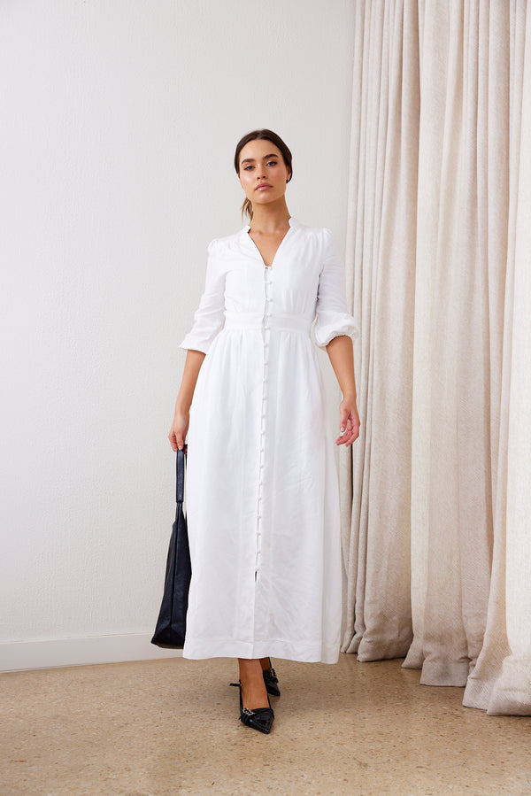 White Grace Linen Maxi Dress