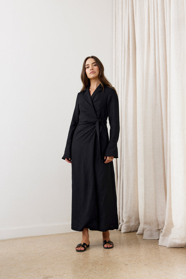 Black Verity Linen Maxi Dress