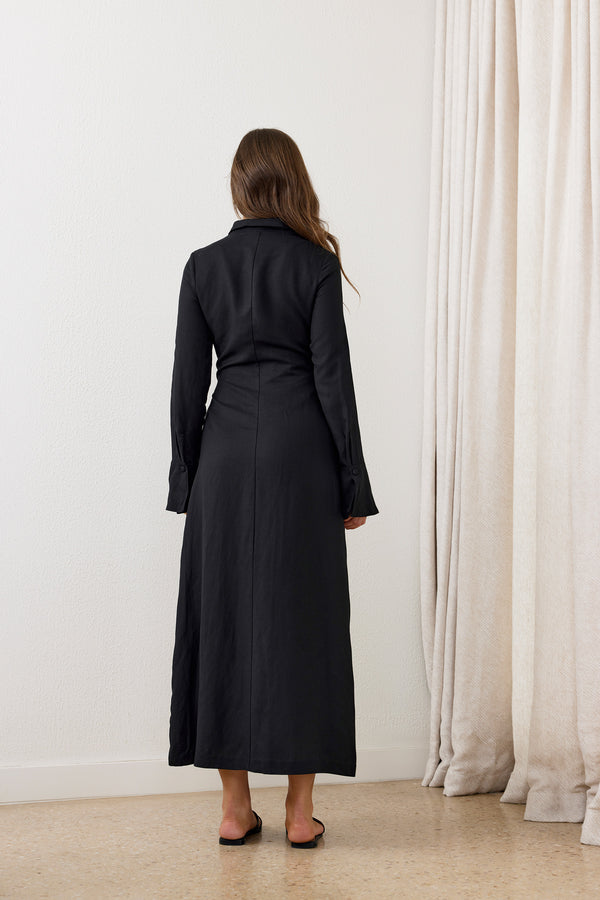 Black Verity Linen Maxi Dress