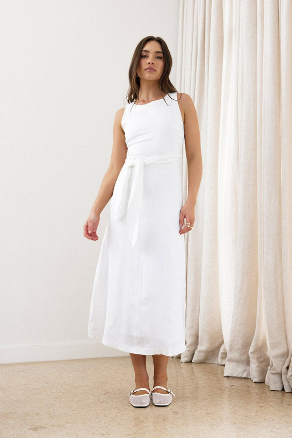 White Sky Linen Maxi Dress