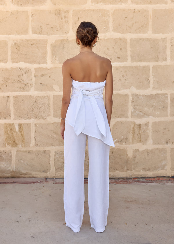 White Bianca Strapless Linen Top