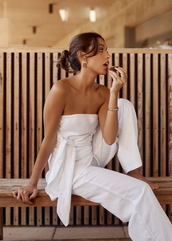 White Bianca Strapless Linen Top