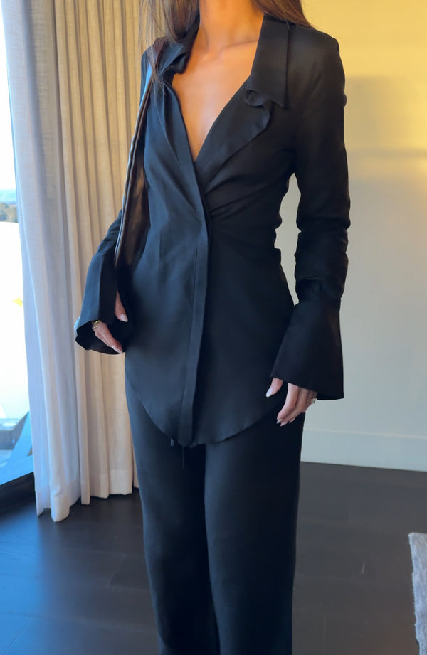 Black Alba Linen Waist Tie Pants