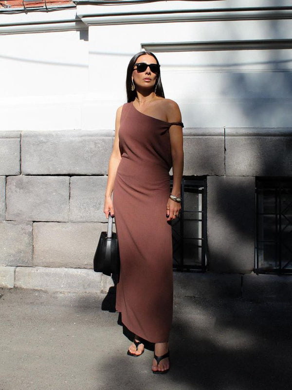 Brown Rise Linen Maxi Dress