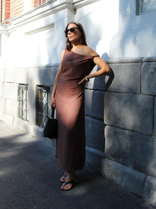 Brown Rise Linen Maxi Dress