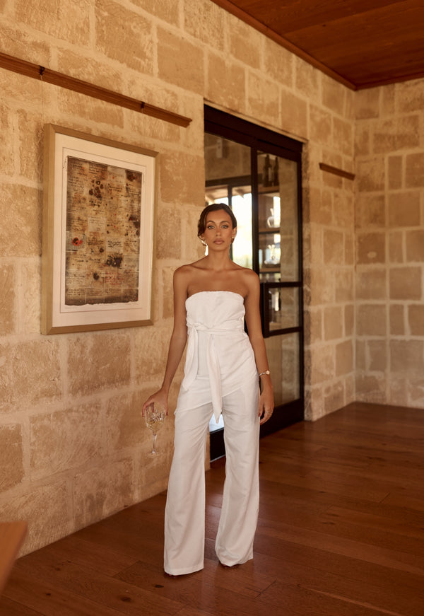 White Bianca Waist Tie Linen Pants