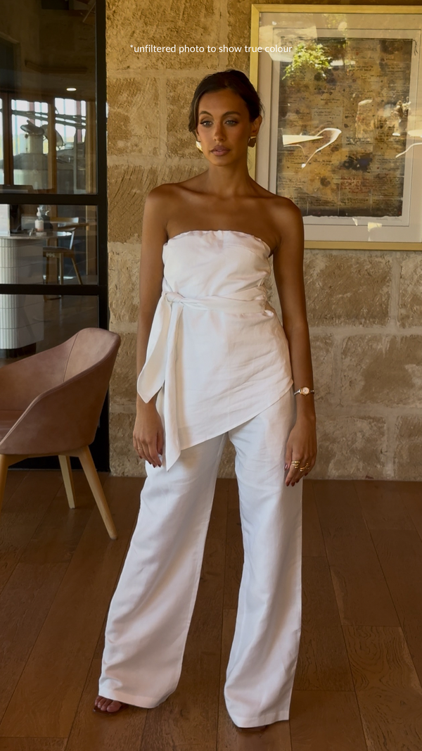 White Bianca Strapless Linen Top