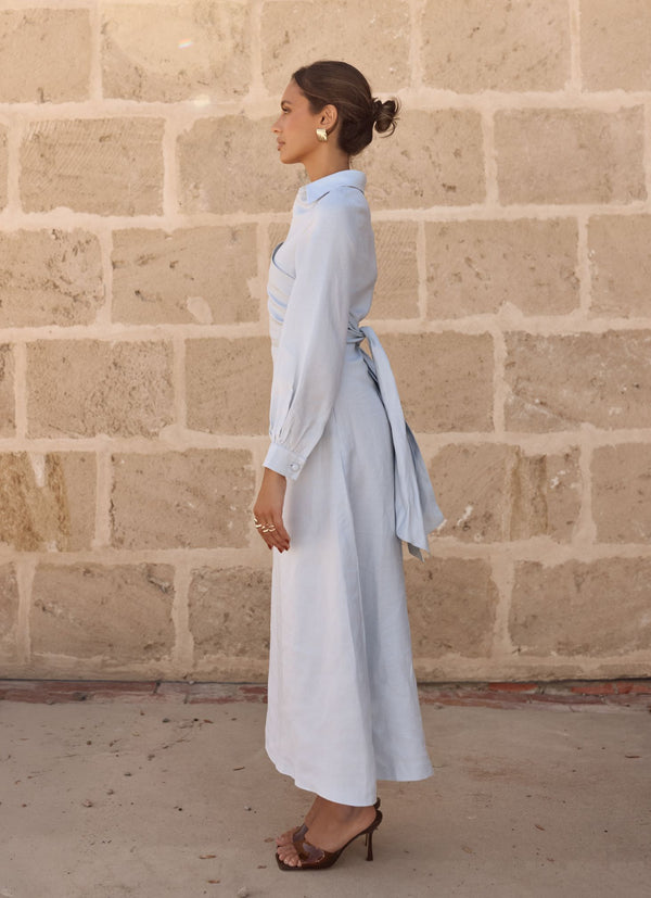 Sky Blue Cielo Linen Maxi Dress