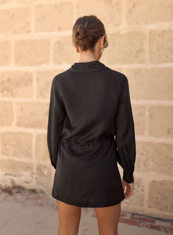 Black Nera Linen Mini Dress