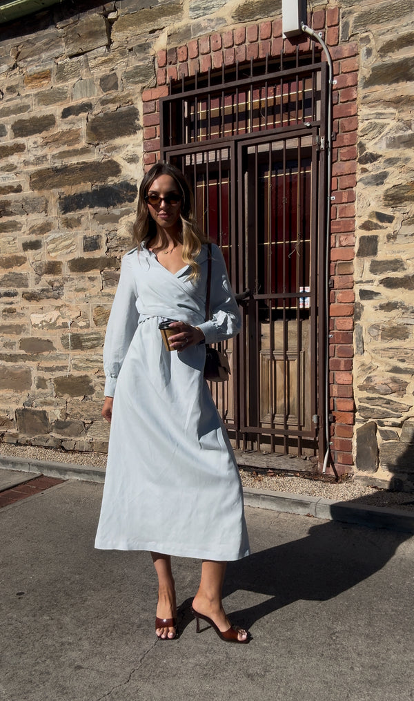 Sky Blue Cielo Linen Maxi Dress