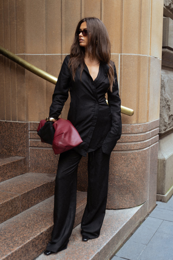 Black Alba Linen Waist Tie Pants