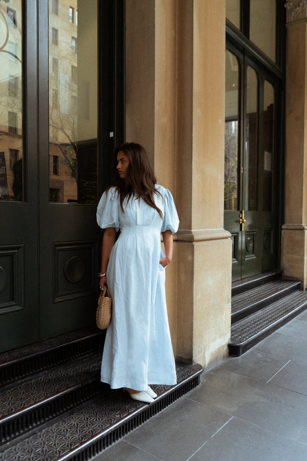 Sky Blue Air Linen Maxi Dress