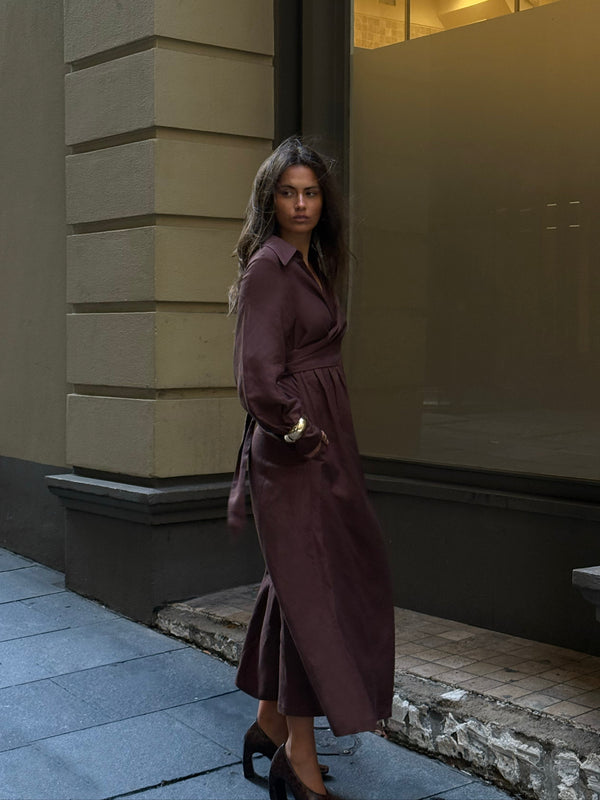 Brown Cielo Linen Maxi Dress