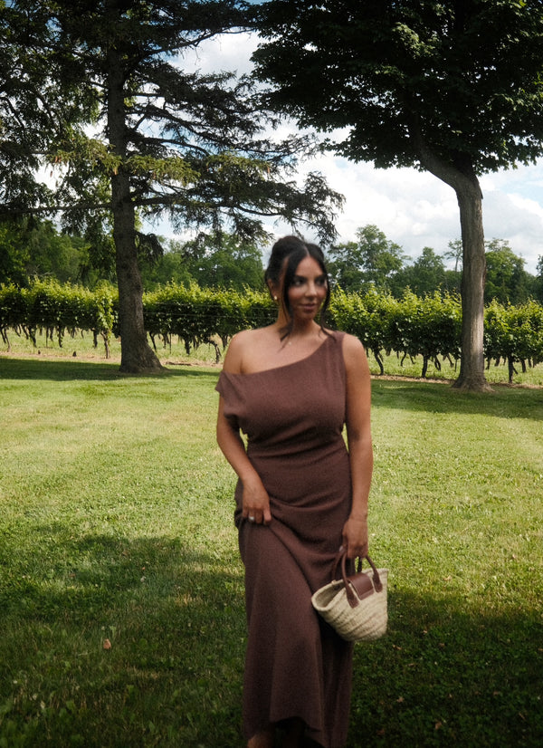 Brown Rise Linen Maxi Dress