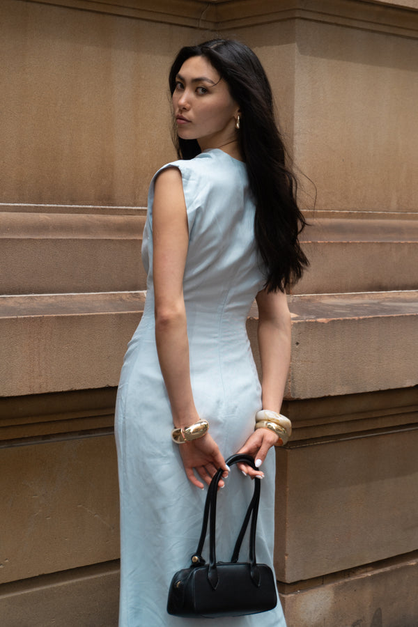 PRE-ORDER - Sky Blue Velour Linen Maxi Dress