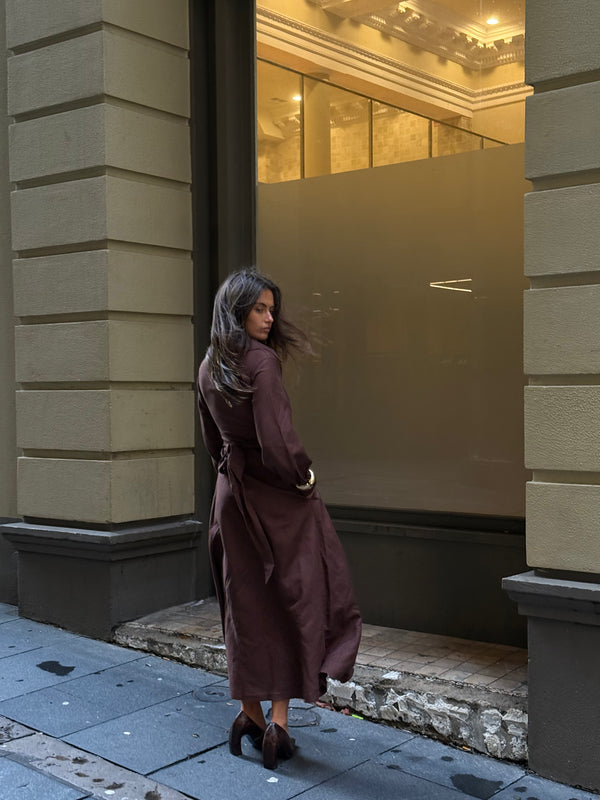 Brown Cielo Linen Maxi Dress