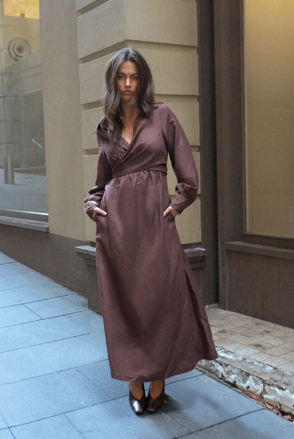 Brown Cielo Linen Maxi Dress