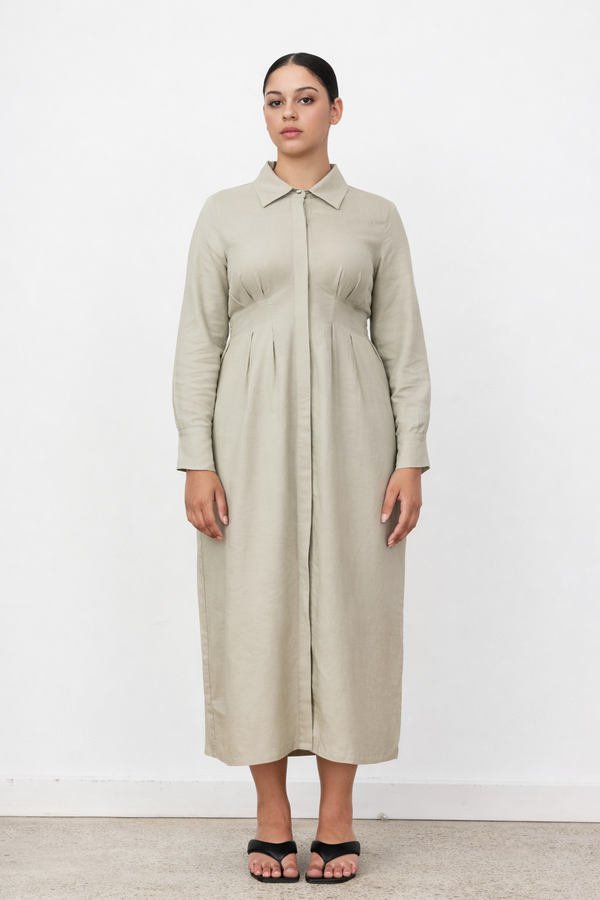 Sage Florence Long Sleeve Linen Maxi Dress