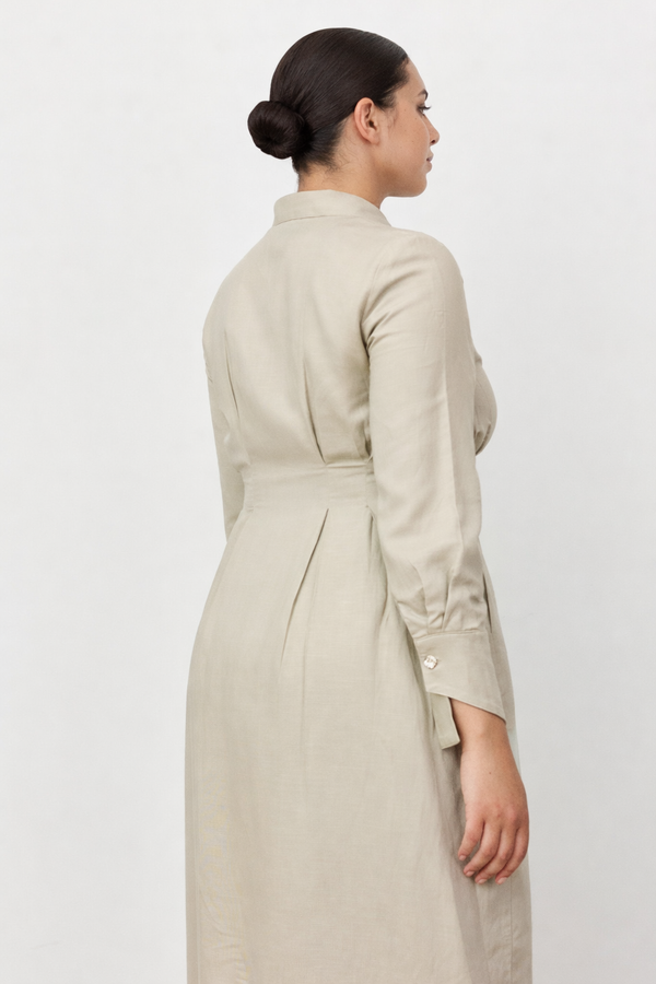 Sage Florence Long Sleeve Linen Maxi Dress