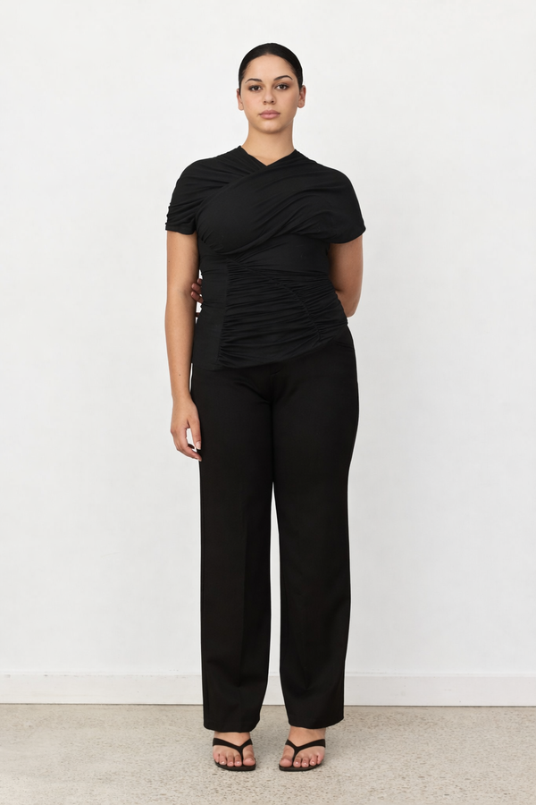Black Veda Asymmetrical Short Sleeve Top