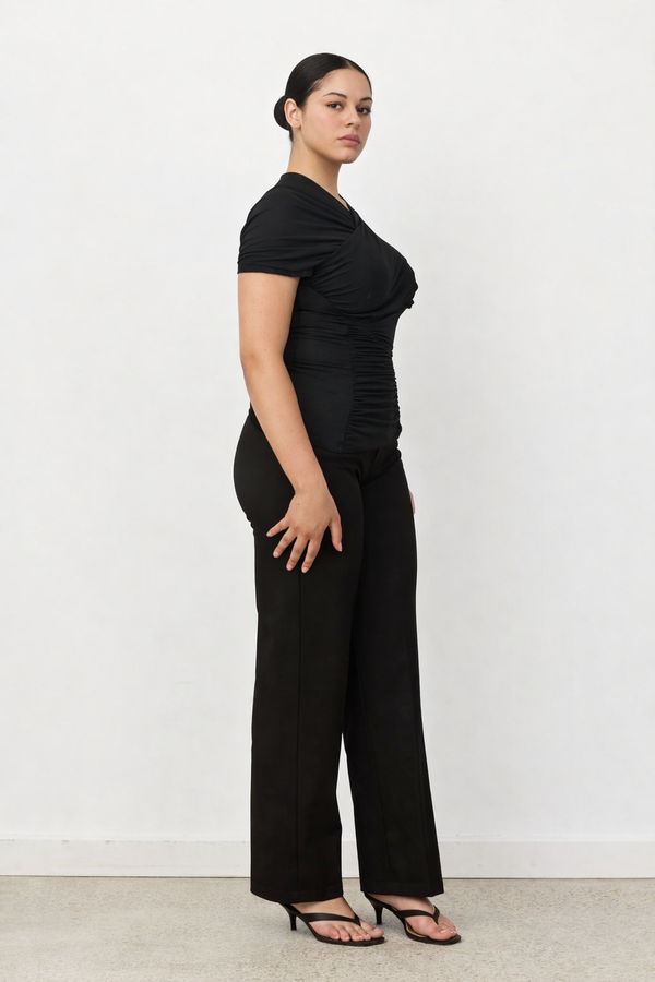 Black Veda Asymmetrical Short Sleeve Top