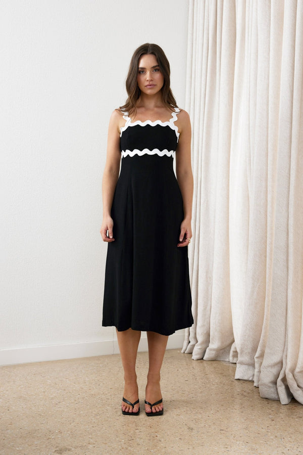 Black Exhale Linen Midi Dress