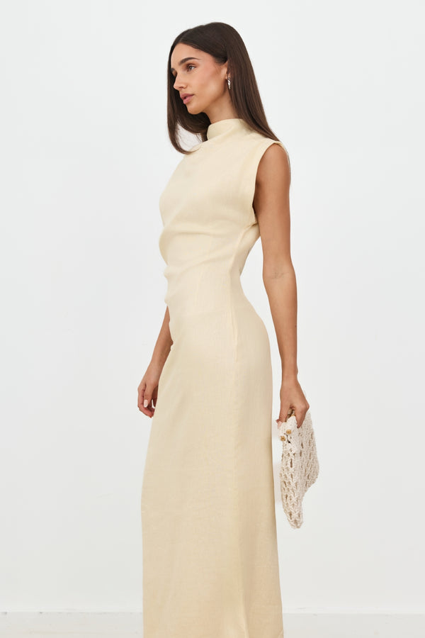 Butter Yellow Valencia Linen Maxi Dress