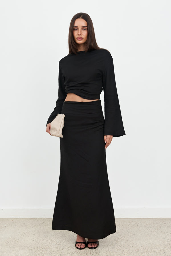 Black Celeste Linen Maxi Skirt
