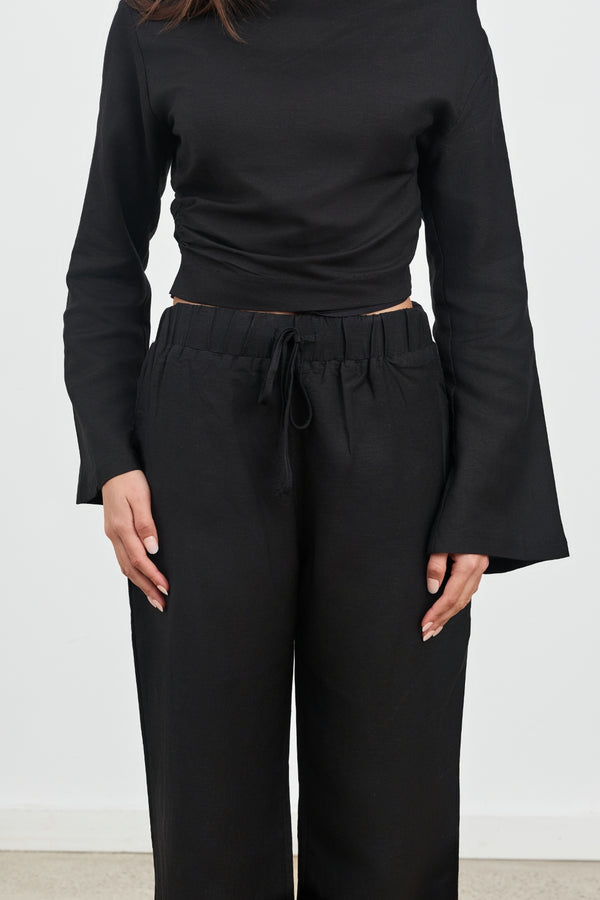 Black Alba Linen Waist Tie Pants