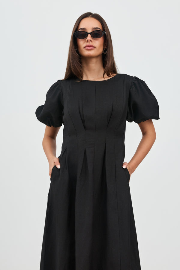 Black Air Linen Maxi Dress
