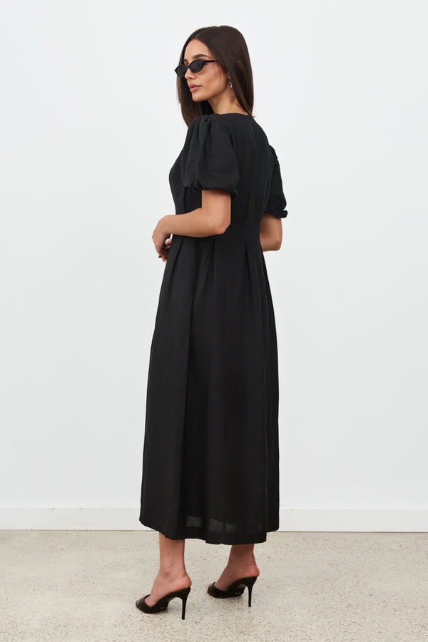 Black Air Linen Maxi Dress