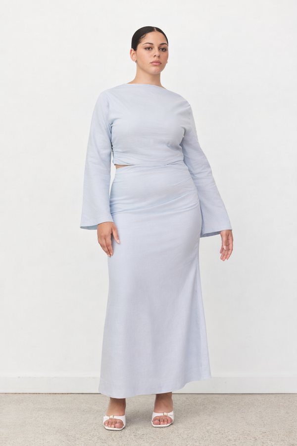 Sky Blue Celeste Linen Long Sleeve Top