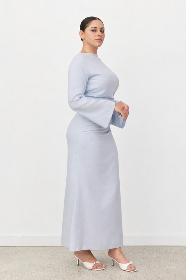 Sky Blue Celeste Linen Long Sleeve Top