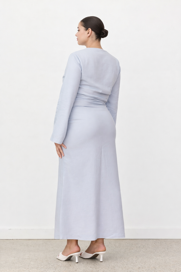 Sky Blue Celeste Linen Long Sleeve Top