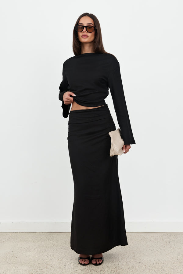 Black Celeste Linen Long Sleeve Top