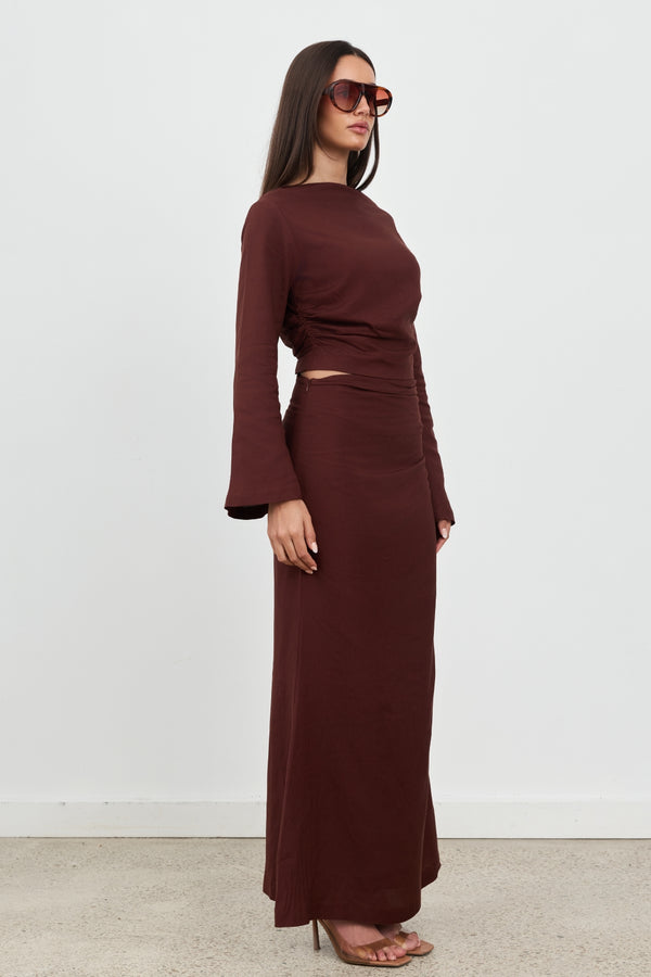 Brown Celeste Linen Maxi Skirt