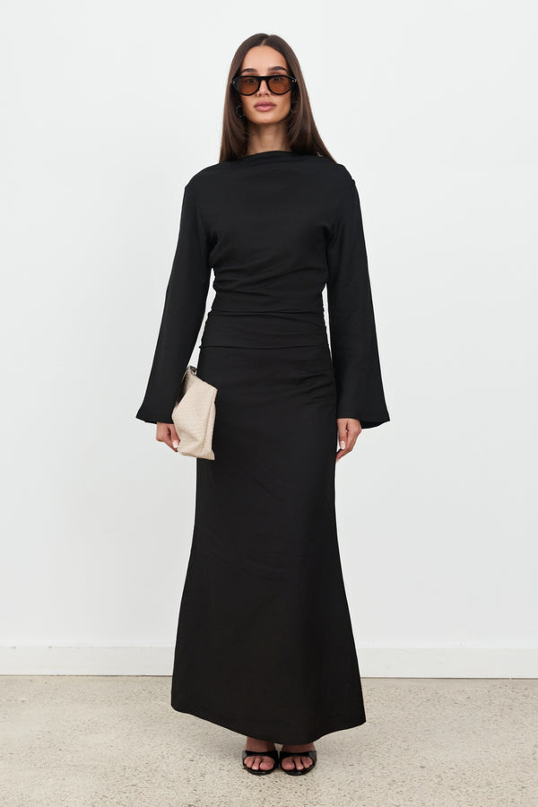 Black Celeste Linen Maxi Skirt