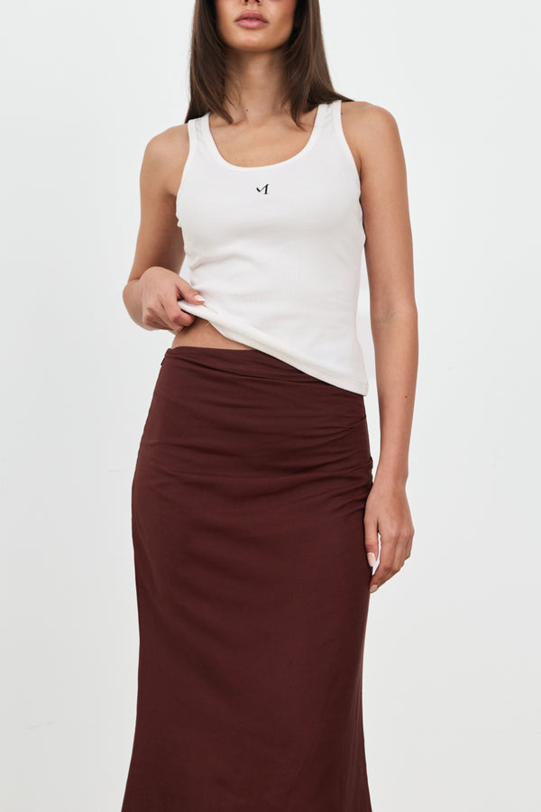 Brown Celeste Linen Maxi Skirt