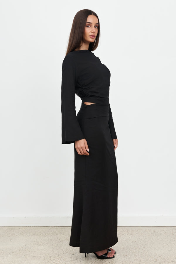 Black Celeste Linen Maxi Skirt