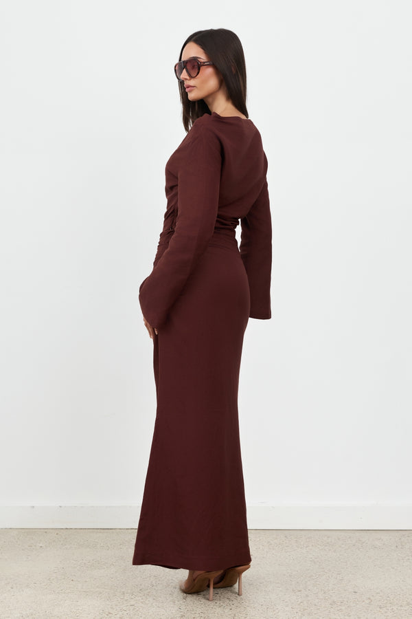 Brown Celeste Linen Long Sleeve Top