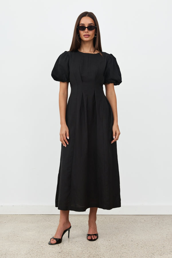 Black Air Linen Maxi Dress