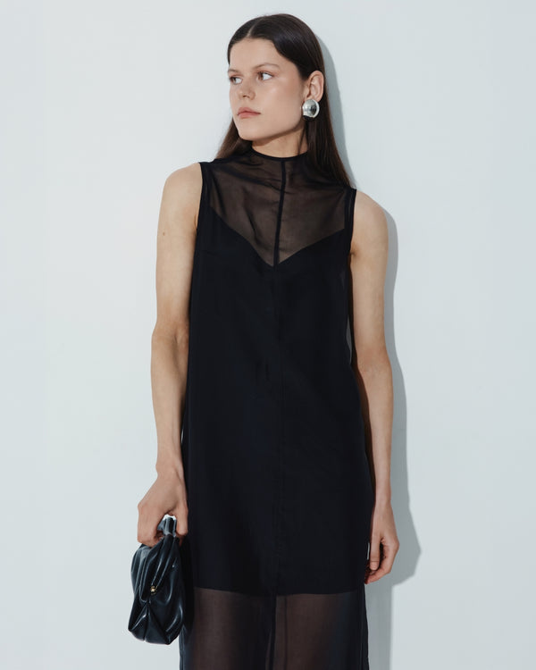 Black Milano Organza Midi Dress