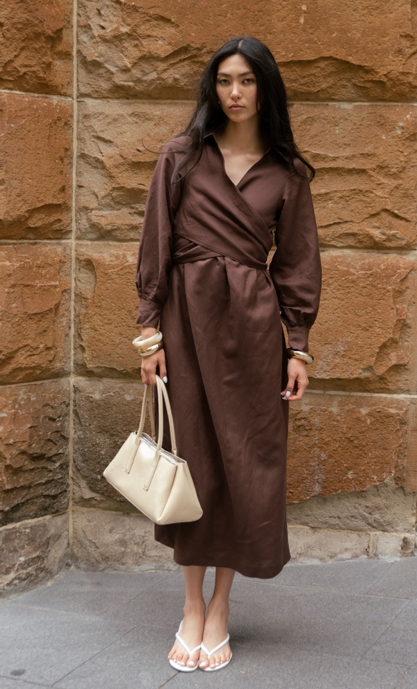 Brown Cielo Linen Maxi Dress