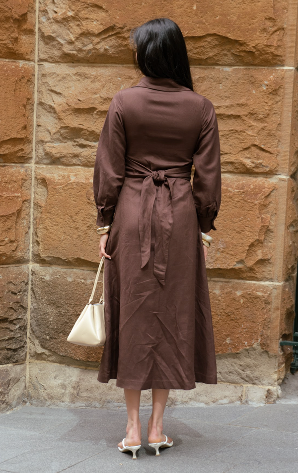 Brown Cielo Linen Maxi Dress