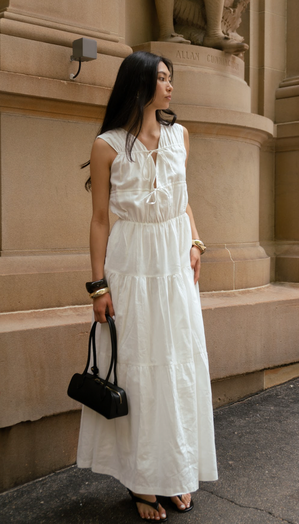 White Lumiere Linen Maxi Dress